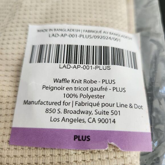 Line and Dot Waffle Knit Robe Tie Waist Pockets Tan Size Plus - Fits 18-22 - Picture 4 of 5